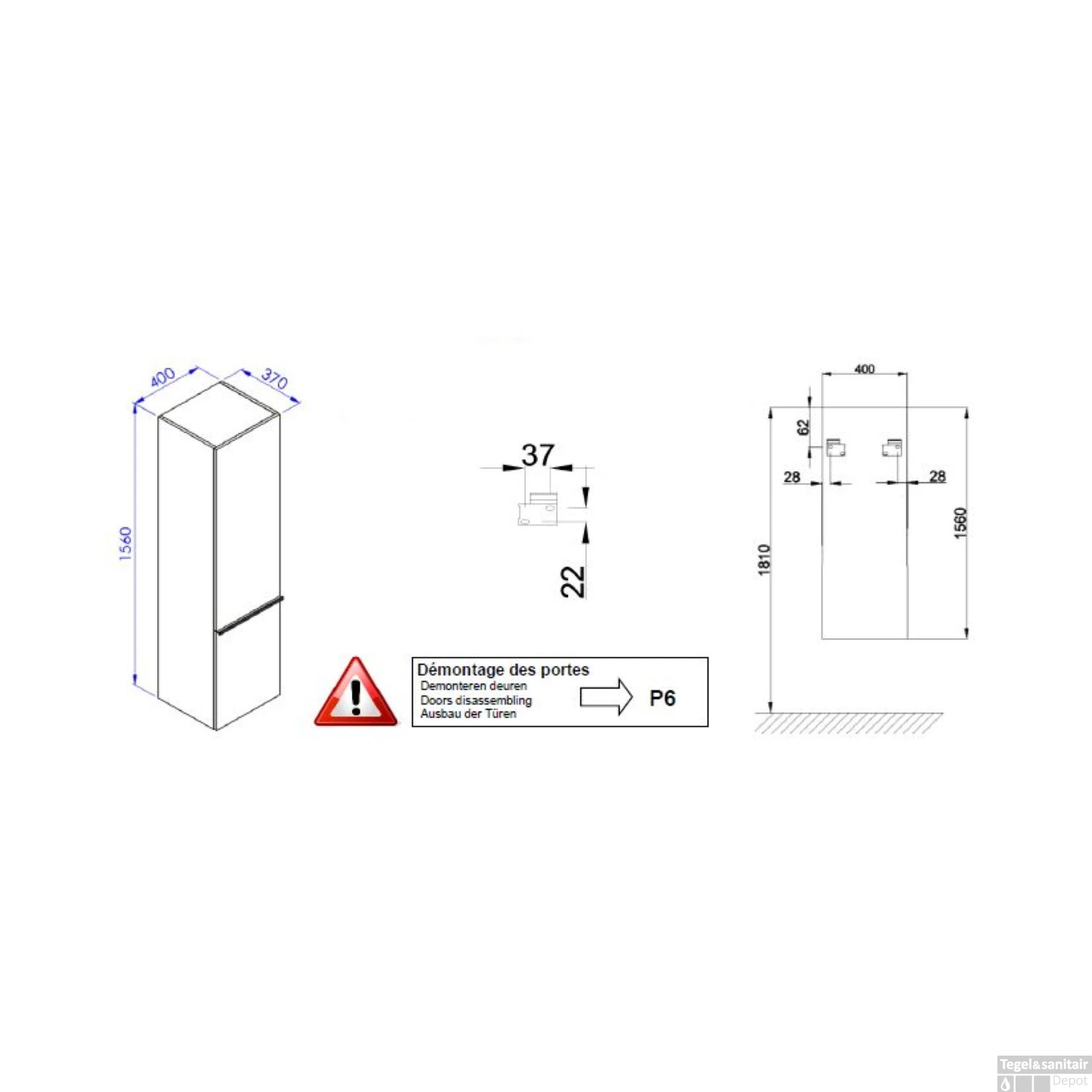 Badkamerkast Allibert Santiago Kolom 2 Deurs Soft Close Glanzend Alpen Wit 40x156x37 Cm 3 Badkamerkast Allibert Santiago Kolom 2 Deurs Soft Close Glanzend Alpen Wit 40x156x37 Cm - Afbeelding 3