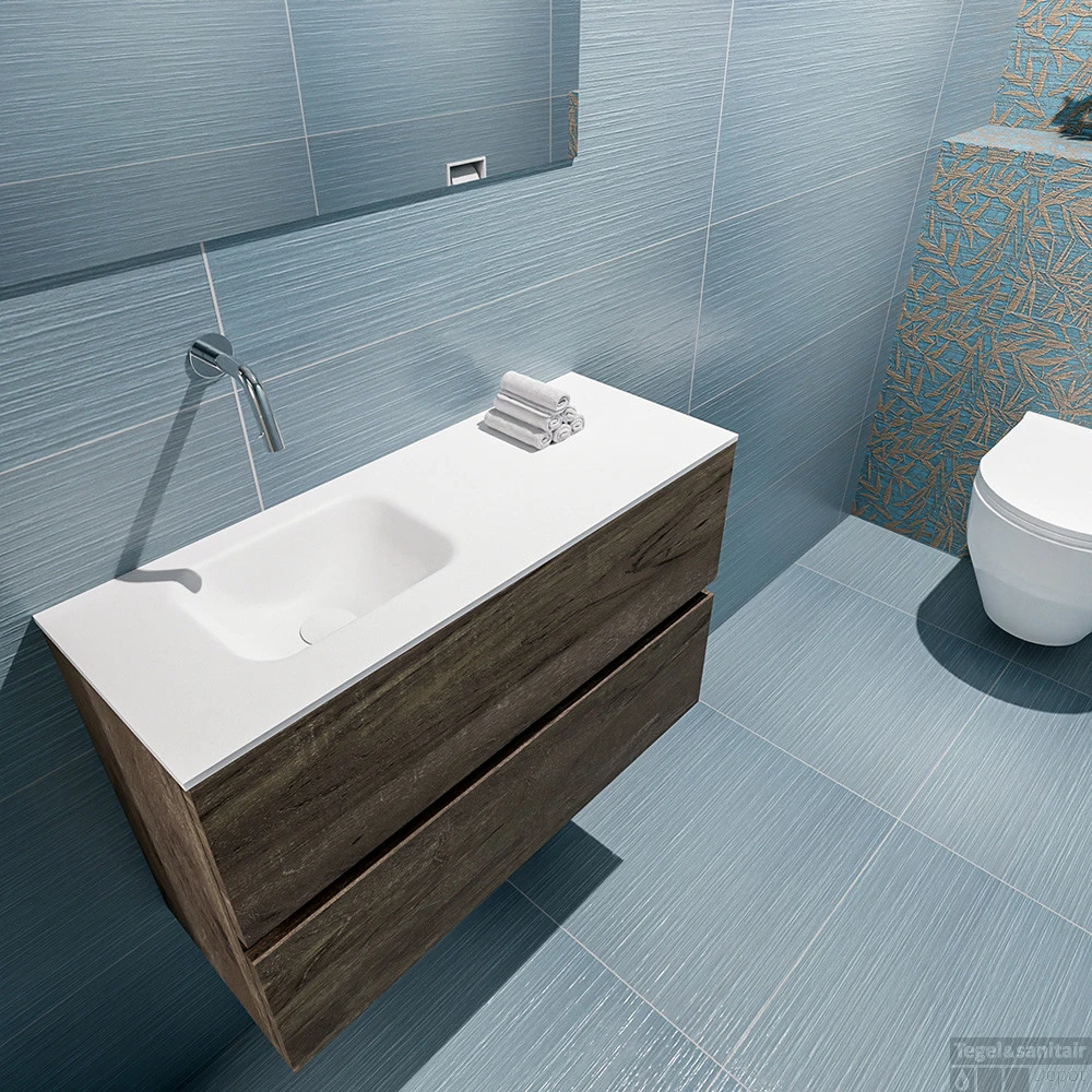 MONDIAZ ADA 80cm Toiletmeubel Dark Brown. LEX Wastafel Talc Links Zonder Kraangat 3 MONDIAZ ADA 80cm Toiletmeubel Dark Brown. LEX Wastafel Talc Links Zonder Kraangat - Afbeelding 3