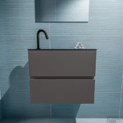 MONDIAZ ADA 60cm Toiletmeubel Dark Grey. LEX Wastafel Urban Links 1 Kraangat -Baden Luxe Verkoop badkamermeubel ada dark clay model lex urban front 0009