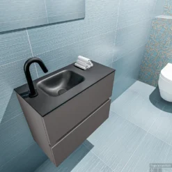 MONDIAZ ADA 60cm Toiletmeubel Dark Grey. LEX Wastafel Urban Links 1 Kraangat -Baden Luxe Verkoop badkamermeubel ada dark clay model lex urban top 0009