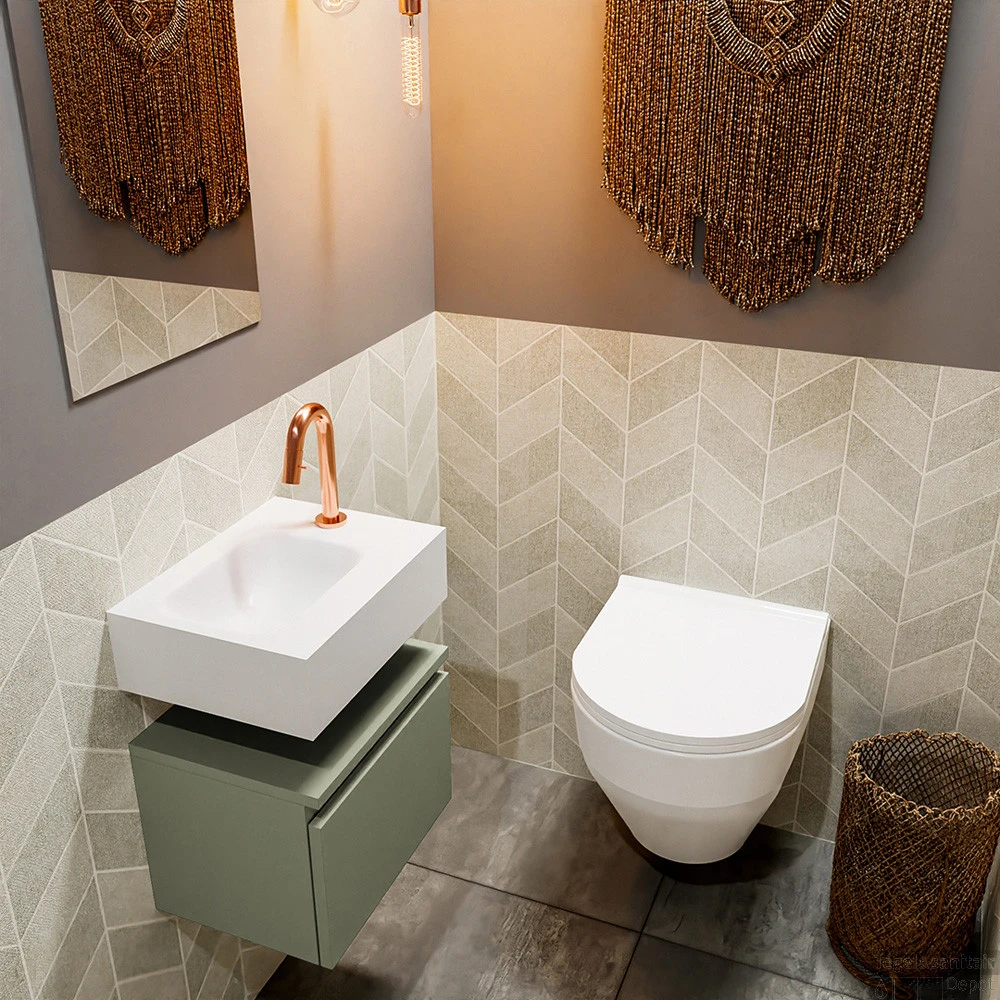 MONDIAZ ANDOR 40cm Toiletmeubel Army. LEX 40cm Wastafel Talc Links 1 Kraangat 2 MONDIAZ ANDOR 40cm Toiletmeubel Army. LEX 40cm Wastafel Talc Links 1 Kraangat - Afbeelding 2