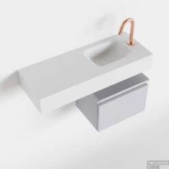 MONDIAZ ANDOR 40cm Toiletmeubel Cale. LEX 80cm Wastafel Talc Rechts 1 Kraangat