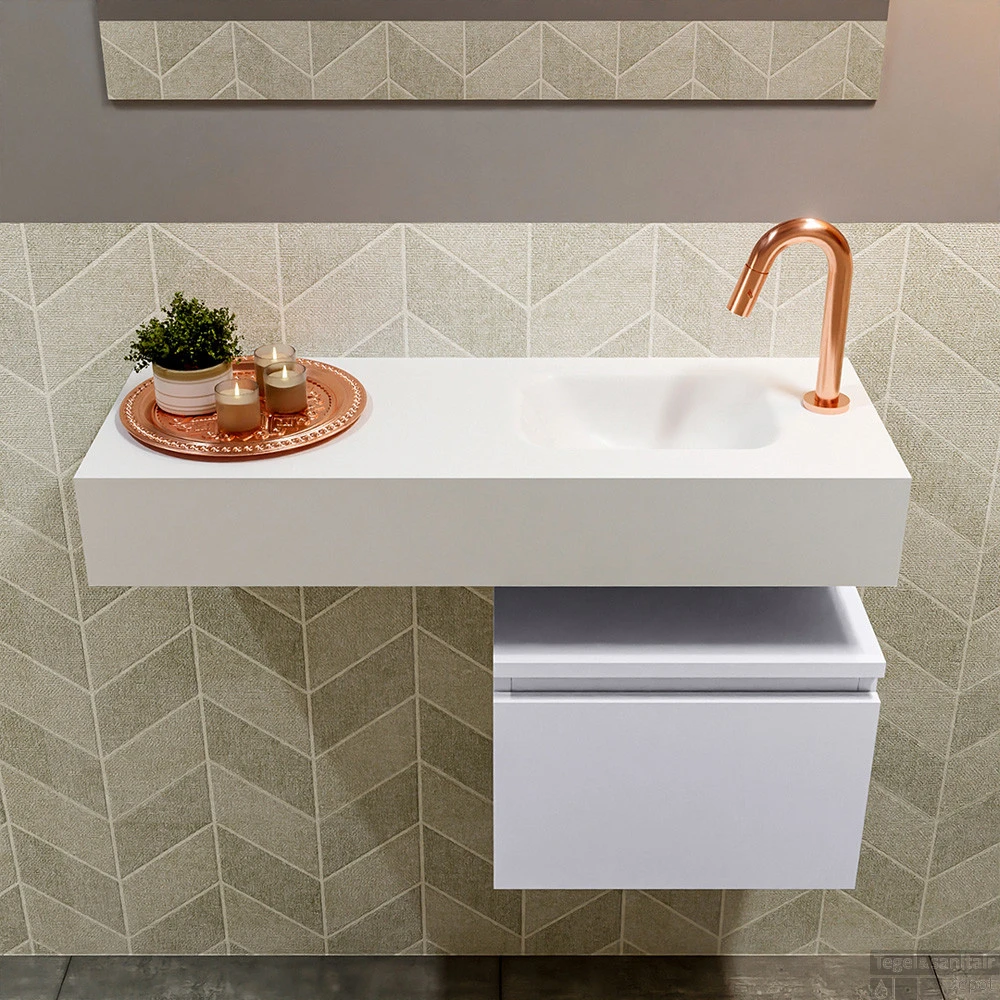 MONDIAZ ANDOR 40cm Toiletmeubel Cale. LEX 80cm Wastafel Talc Rechts 1 Kraangat 4 MONDIAZ ANDOR 40cm Toiletmeubel Cale. LEX 80cm Wastafel Talc Rechts 1 Kraangat - Afbeelding 4