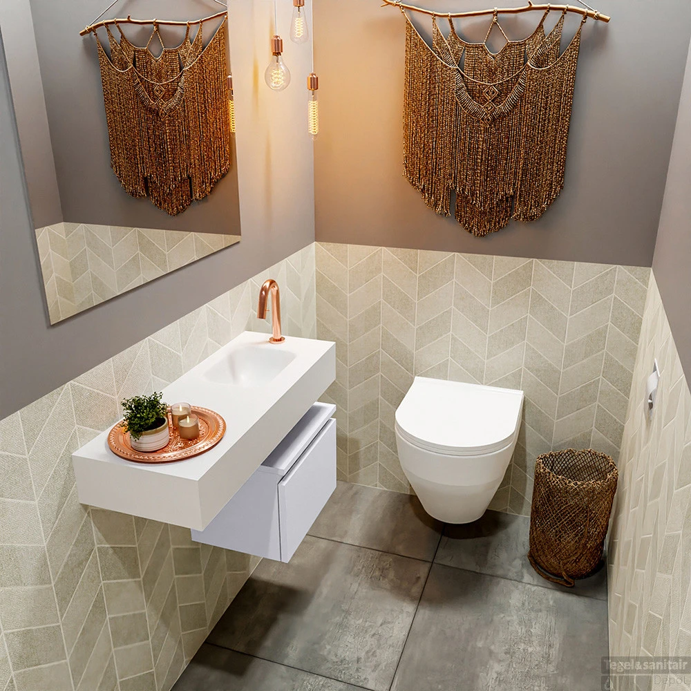 MONDIAZ ANDOR 40cm Toiletmeubel Cale. LEX 80cm Wastafel Talc Rechts 1 Kraangat 2 MONDIAZ ANDOR 40cm Toiletmeubel Cale. LEX 80cm Wastafel Talc Rechts 1 Kraangat - Afbeelding 2