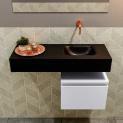 MONDIAZ ANDOR 40cm Toiletmeubel Cale. LEX 80cm Wastafel Urban Rechts Geen Kraangat -Baden Luxe Verkoop badkamermeubel andor clay model lex vrijhangend urban front 0022