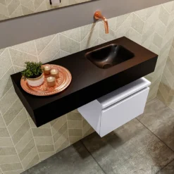 MONDIAZ ANDOR 40cm Toiletmeubel Cale. LEX 80cm Wastafel Urban Rechts Geen Kraangat -Baden Luxe Verkoop badkamermeubel andor clay model lex vrijhangend urban sidetop 0022