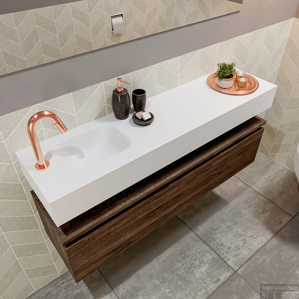 MONDIAZ ANDOR 120cm Toiletmeubel Dark Brown. LEX 120cm Wastafel Talc Links 1 Kraangat - Afbeelding 3