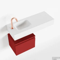 MONDIAZ ANDOR 40cm Toiletmeubel Fire. LEX 80cm Wastafel Talc Links 1 Kraangat