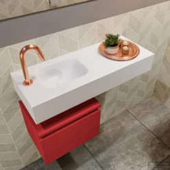 MONDIAZ ANDOR 40cm Toiletmeubel Fire. LEX 80cm Wastafel Talc Links 1 Kraangat -Baden Luxe Verkoop badkamermeubel andor fire model lex vrijhangend talc sidetop 0017