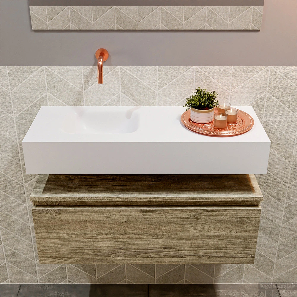 MONDIAZ ANDOR 80cm Toiletmeubel Light Brown Grey. LEX 80cm Wastafel Talc Links Geen Kraangat 4 MONDIAZ ANDOR 80cm Toiletmeubel Light Brown Grey. LEX 80cm Wastafel Talc Links Geen Kraangat - Afbeelding 4