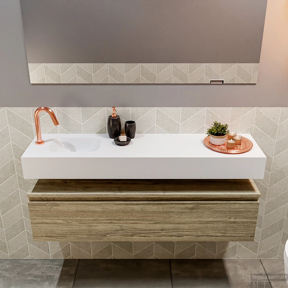 MONDIAZ ANDOR 120cm Toiletmeubel Light Brown Grey. LEX 120cm Wastafel Talc Links 1 Kraangat - Afbeelding 4