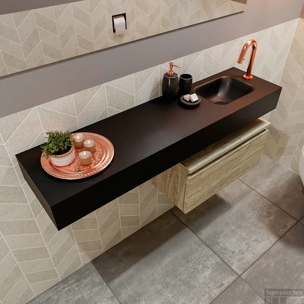 MONDIAZ ANDOR 60cm Toiletmeubel Light Brown Grey. LEX 120cm Wastafel Urban Rechts 1 Kraangat 3 MONDIAZ ANDOR 60cm Toiletmeubel Light Brown Grey. LEX 120cm Wastafel Urban Rechts 1 Kraangat - Afbeelding 3