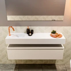 MONDIAZ ANDOR 120cm Toiletmeubel Linen. LEX 120cm Wastafel Talc Links 1 Kraangat -Baden Luxe Verkoop badkamermeubel andor linen model lex vrijhangend talc front 0035