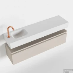 MONDIAZ ANDOR 120cm Toiletmeubel Linen. LEX 120cm Wastafel Talc Links 1 Kraangat