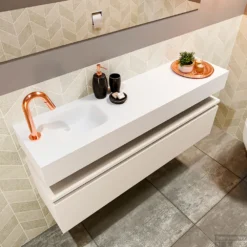 MONDIAZ ANDOR 120cm Toiletmeubel Linen. LEX 120cm Wastafel Talc Links 1 Kraangat -Baden Luxe Verkoop badkamermeubel andor linen model lex vrijhangend talc sidetop 0035