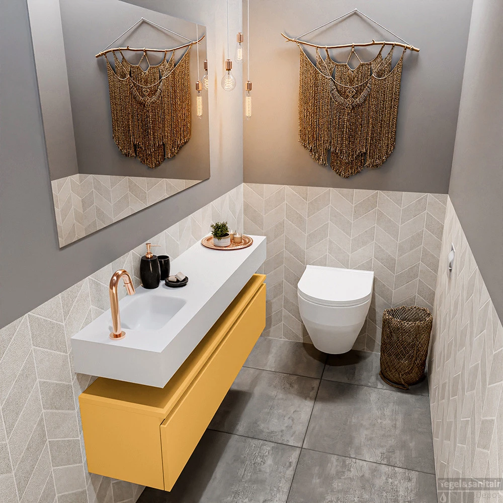 MONDIAZ ANDOR 120cm Toiletmeubel Ocher. LEX 120cm Wastafel Talc Links 1 Kraangat 2 MONDIAZ ANDOR 120cm Toiletmeubel Ocher. LEX 120cm Wastafel Talc Links 1 Kraangat - Afbeelding 2
