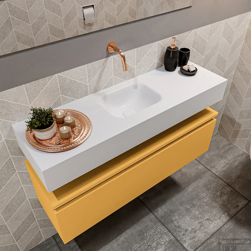 MONDIAZ ANDOR 100cm Toiletmeubel Ocher. LEX 100cm Wastafel Talc Midden Geen Kraangat 3 MONDIAZ ANDOR 100cm Toiletmeubel Ocher. LEX 100cm Wastafel Talc Midden Geen Kraangat - Afbeelding 3