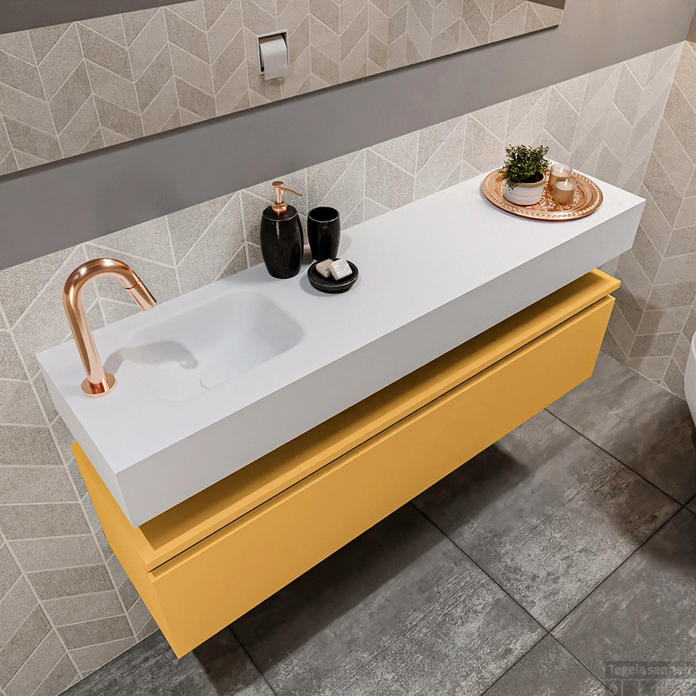MONDIAZ ANDOR 120cm Toiletmeubel Ocher. LEX 120cm Wastafel Talc Links 1 Kraangat 3 MONDIAZ ANDOR 120cm Toiletmeubel Ocher. LEX 120cm Wastafel Talc Links 1 Kraangat - Afbeelding 3