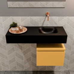 MONDIAZ ANDOR 40cm Toiletmeubel Ocher. LEX 80cm Wastafel Urban Rechts Geen Kraangat -Baden Luxe Verkoop badkamermeubel andor ocher model lex vrijhangend urban front 0022