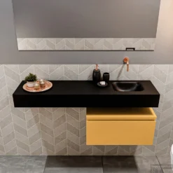 MONDIAZ ANDOR 60cm Toiletmeubel Ocher. LEX 120cm Wastafel Urban Rechts Geen Kraangat -Baden Luxe Verkoop badkamermeubel andor ocher model lex vrijhangend urban front 0042