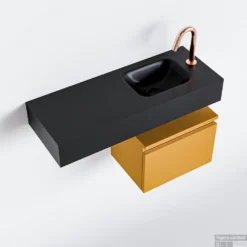 MONDIAZ ANDOR 40cm Toiletmeubel Ocher. LEX 80cm Wastafel Urban Rechts 1 Kraangat