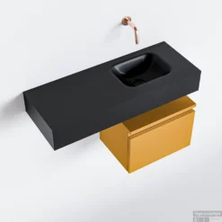 MONDIAZ ANDOR 40cm Toiletmeubel Ocher. LEX 80cm Wastafel Urban Rechts Geen Kraangat