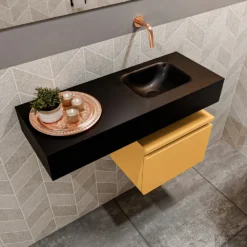 MONDIAZ ANDOR 40cm Toiletmeubel Ocher. LEX 80cm Wastafel Urban Rechts Geen Kraangat -Baden Luxe Verkoop badkamermeubel andor ocher model lex vrijhangend urban sidetop 0022