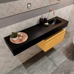 MONDIAZ ANDOR 60cm Toiletmeubel Ocher. LEX 120cm Wastafel Urban Rechts Geen Kraangat -Baden Luxe Verkoop badkamermeubel andor ocher model lex vrijhangend urban sidetop 0042