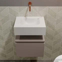 MONDIAZ ANDOR 40cm Toiletmeubel Smoke. LEX 40cm Wastafel Talc Midden Geen Kraangat -Baden Luxe Verkoop badkamermeubel andor smoke model lex vrijhangend talc front 0002