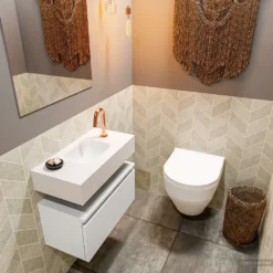 MONDIAZ ANDOR 60cm Toiletmeubel Talc. LEX 60cm Wastafel Talc Midden 1 Kraangat