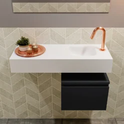 MONDIAZ ANDOR 40cm Toiletmeubel Urban. LEX 80cm Wastafel Talc Rechts 1 Kraangat -Baden Luxe Verkoop badkamermeubel andor urban model lex vrijhangend talc front 0021