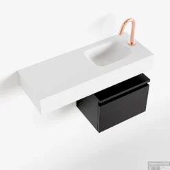 MONDIAZ ANDOR 40cm Toiletmeubel Urban. LEX 80cm Wastafel Talc Rechts 1 Kraangat