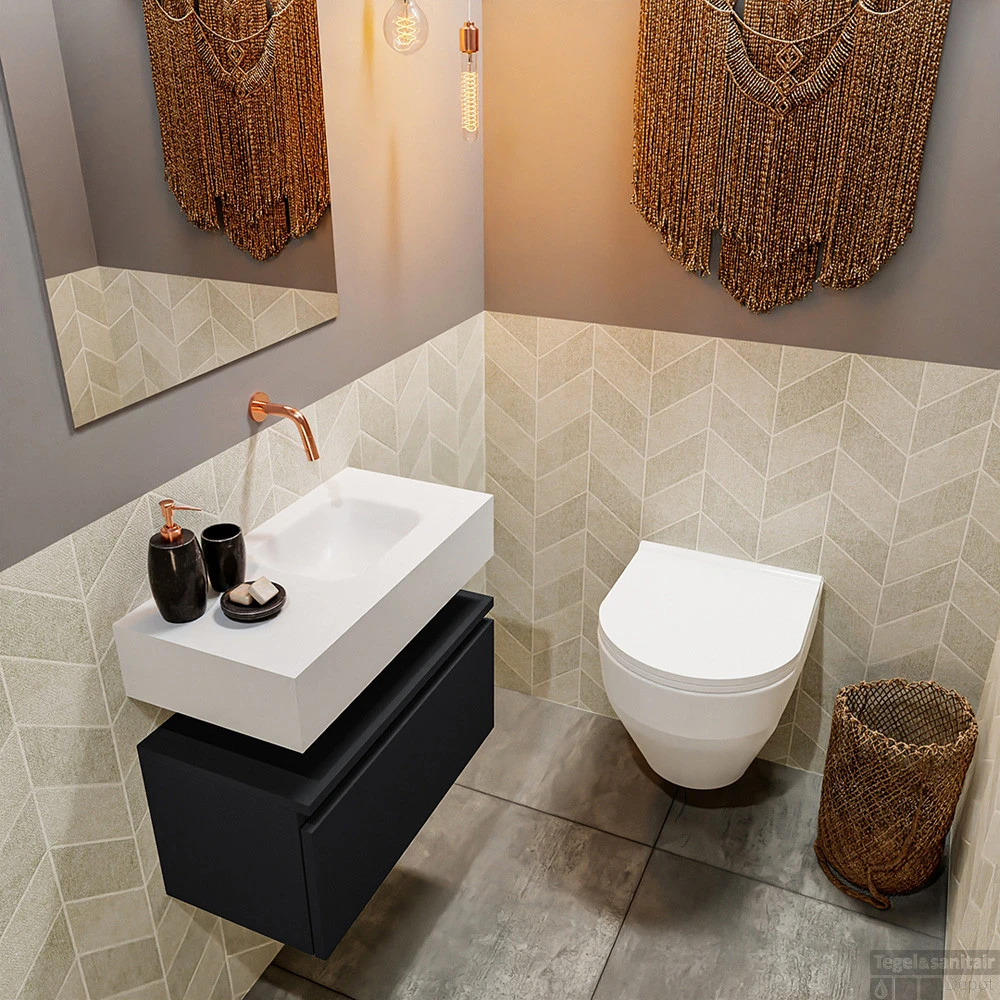 MONDIAZ ANDOR 60cm Toiletmeubel Urban. LEX 60cm Wastafel Talc Rechts Geen Kraangat 2 MONDIAZ ANDOR 60cm Toiletmeubel Urban. LEX 60cm Wastafel Talc Rechts Geen Kraangat - Afbeelding 2