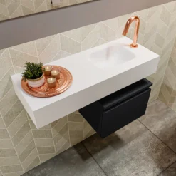 MONDIAZ ANDOR 40cm Toiletmeubel Urban. LEX 80cm Wastafel Talc Rechts 1 Kraangat -Baden Luxe Verkoop badkamermeubel andor urban model lex vrijhangend talc sidetop 0021
