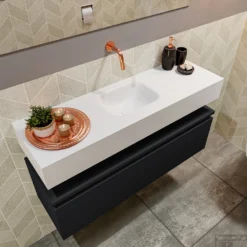 MONDIAZ ANDOR 100cm Toiletmeubel Urban. LEX 100cm Wastafel Talc Midden Geen Kraangat -Baden Luxe Verkoop badkamermeubel andor urban model lex vrijhangend talc sidetop 0024