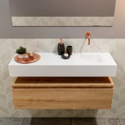 MONDIAZ ANDOR 100cm Toiletmeubel Washed Oak. LEX 100cm Wastafel Talc Rechts Geen Kraangat -Baden Luxe Verkoop badkamermeubel andor washed oak model lex vrijhangend talc front 00030