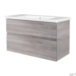 Badkamermeubel Best Design Quick-Greeploos 100x56x45cm Onderkast + Wastafel Grijs Eiken