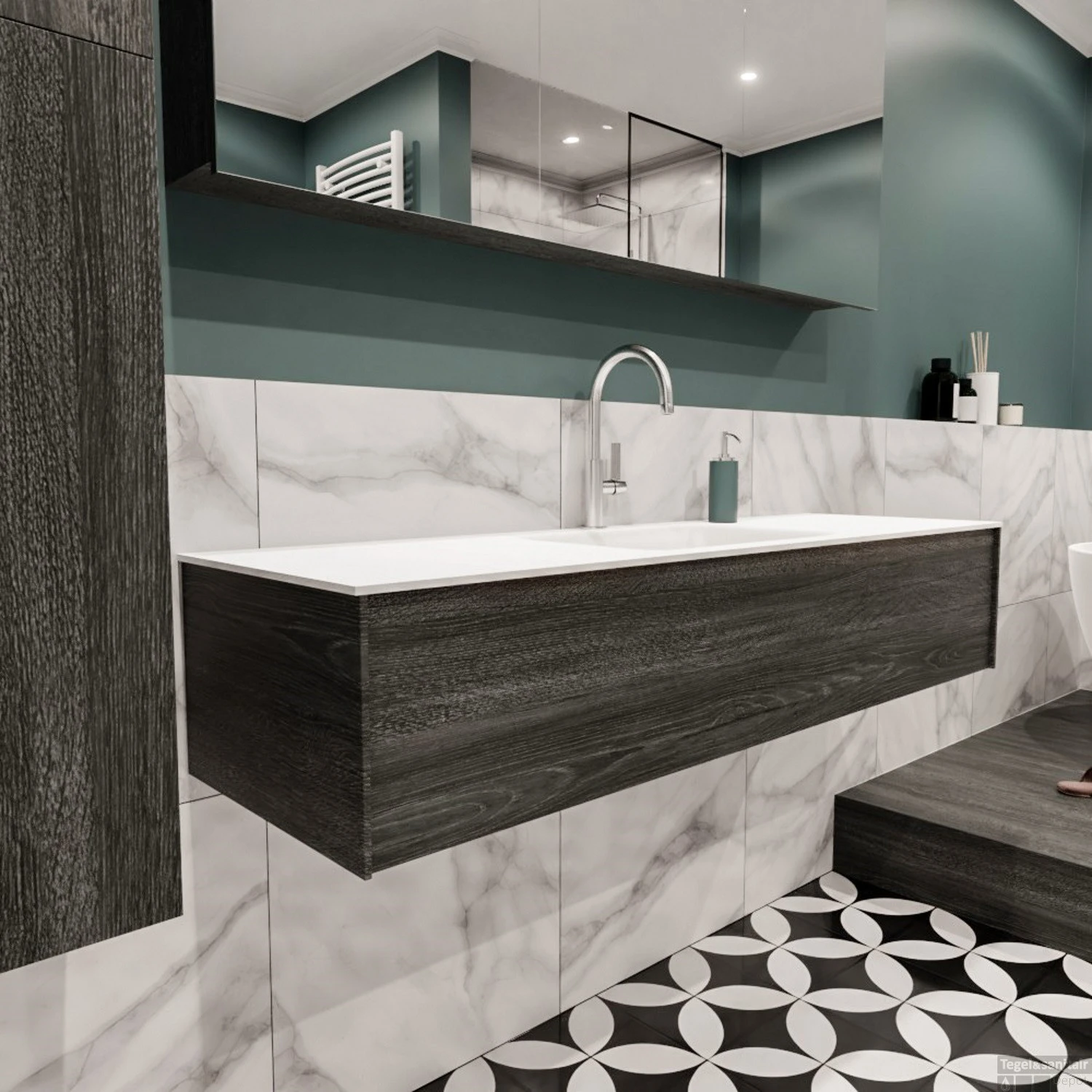 Badkamermeubel BWS Madrid Antraciet 150x45x30 Cm Mat Witte Solid Surface Wastafel (1 Kraangat) - Afbeelding 2