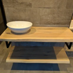 Badkamermeubel BWS Woodstone Twee Bovenbladen Met Boomstamkant 80 Cm (met Beugels En Waskom) -Baden Luxe Verkoop badkamermeubel bws woodstone twee bovenbladen 1 kom boomstamkant 80 cm detail1