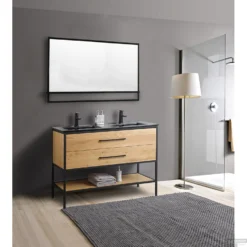 Badkamermeubel Casajoy Miami 120x46x90cm Eiken Met Keramieken Wastafel Zwart
