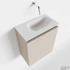 MONDIAZ TURE 40cm Toiletmeubel Linen. EDEN Wastafel Talc Rechts Geen Kraangat