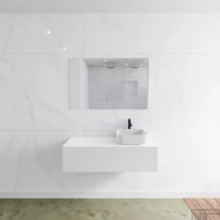 Baden Luxe Verkoop 10 Badkamermeubelset Mondiaz LAGOM 110 Cm Met Topblad Rechtse Wastafel Solid Surface Opzetkom Binx Met 1 Kraangat Mat Wit (1 Lade)