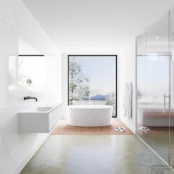 Badkamermeubelset Mondiaz LAGOM 130 Cm Linkse Wastafel Solid Surface Zonder Kraangaten Mat Zwart (1 Lade) -Baden Luxe Verkoop badkamermeubel met solid surface wastafel model lagom side 00054