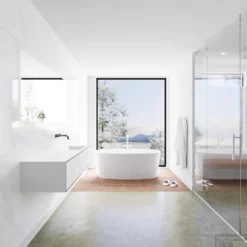 Badkamermeubelset Mondiaz LAGOM 150 Cm Rechtse Wastafel Solid Surface Zonder Kraangaten Mat Zwart (2 Laden) -Baden Luxe Verkoop badkamermeubel met solid surface wastafel model lagom side 00086