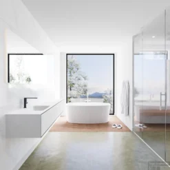 Badkamermeubelset Mondiaz LAGOM 190 Cm Linkse Wastafel Solid Surface Met 1 Kraangat Mat Zwart (2 Laden) -Baden Luxe Verkoop badkamermeubel met solid surface wastafel model lagom side 00106