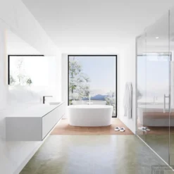 Badkamermeubelset Mondiaz LAGOM 190 Cm Rechtse Wastafel Solid Surface Met 1 Kraangat Mat Zwart (2 Laden) -Baden Luxe Verkoop badkamermeubel met solid surface wastafel model lagom side 00107