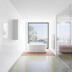 Kolomkast Mondiaz LAGOM 90cm Opbouw Rechtsdraaiend Mat Wit -Baden Luxe Verkoop badkamermeubel met solid surface wastafel model lagom side white 00005