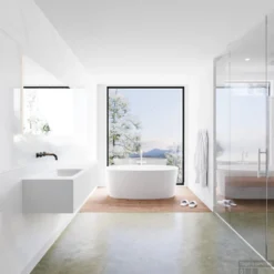 Badkamermeubelset Mondiaz LAGOM 150 Cm Linkse Waskom Solid Zonder Kraangaten Mat Wit (1 Lade) -Baden Luxe Verkoop badkamermeubel met solid surface wastafel model lagom side white 00082