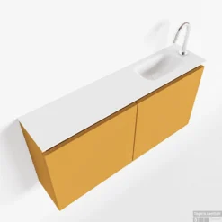 MONDIAZ TURE 100cm Toiletmeubel Ocher. EDEN Wastafel Talc Rechts 1 Kraangat