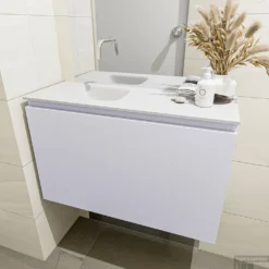 MONDIAZ OLAN 80cm Toiletmeubel Cale. LEX Wastafel Talc Links Geen Kraangat -Baden Luxe Verkoop badkamermeubel olan cale model lex talc mid 0016